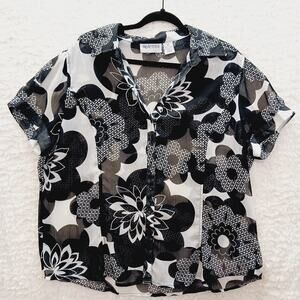 Blouse Size XL Black & White Goth Dark Fairy Whimsy Sheer Quiet Luxury Office